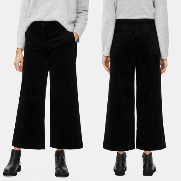 Eileen Fisher Black Organic Cotton Corduroy Wide Leg Ankle Pants - Picture 4 of 11